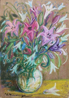 Fiori in un vaso di vetro  Cartone, tecnica dell'autore, 31,5x22,5 cm