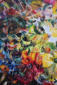 Flowers in a vase  2010, cardboard, oil, 64x46 cm