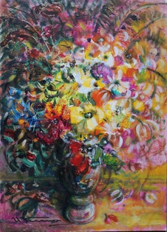 Flowers in a vase  2010, cardboard, oil, 64x46 cm