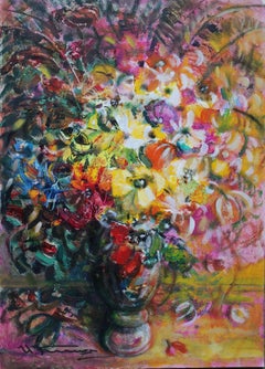 Blumen in einer Vase  2010 Pappe, Öl, 64x46 cm