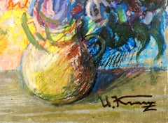 Flores en un jarrón. Cartón, óleo, 27x21 cm