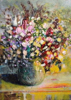 Flowers in a vase. Cardboard, oil, 30.5x22 cm