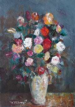 Flowers in a vase. Oil on cardboard, 51x36 cm
