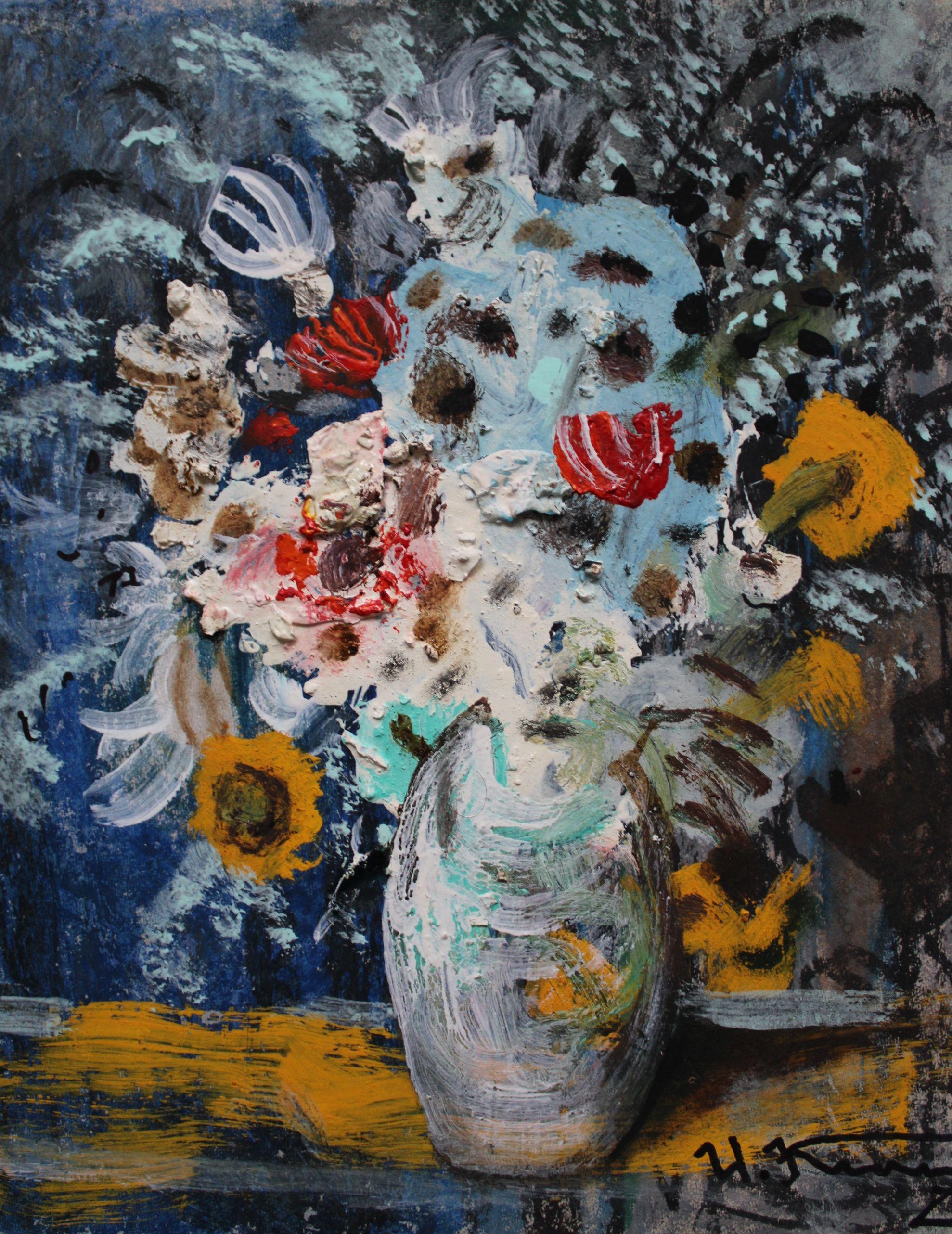 Fleurs sur fond bleu