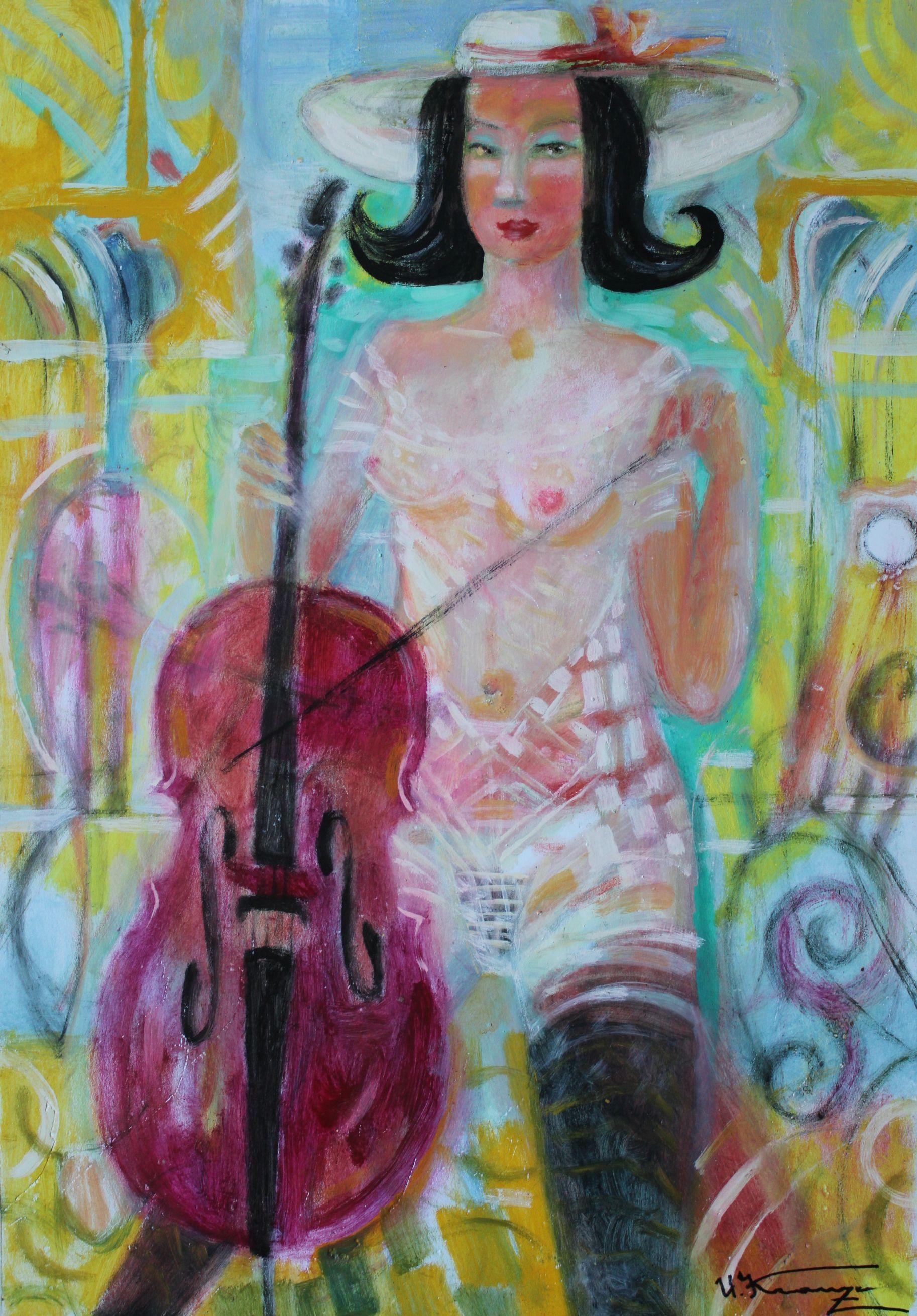 Ragazza con il Cello - Painting di Uldis Krauze