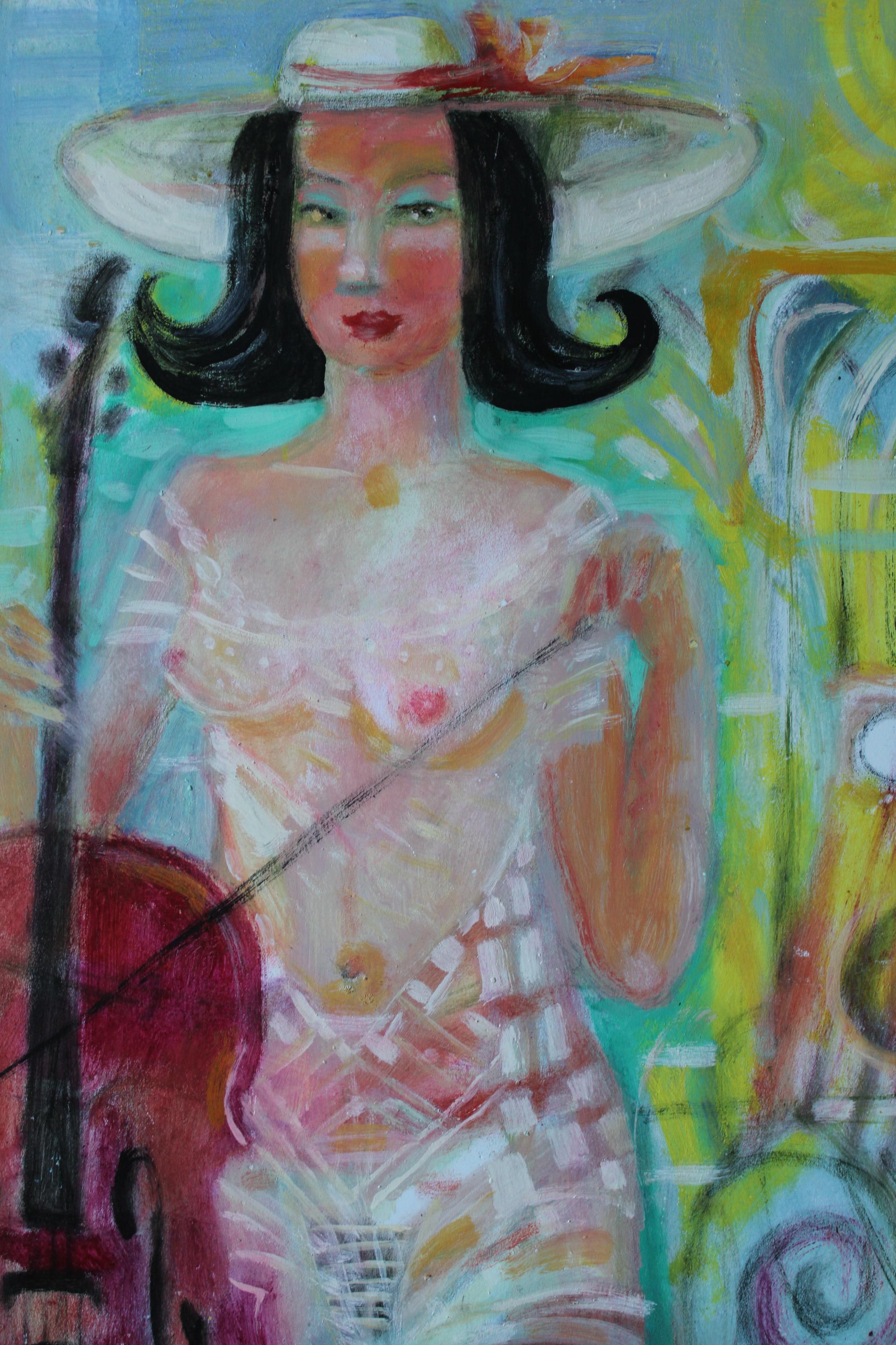 Ragazza con il Cello - Painting Impressionismo di Uldis Krauze