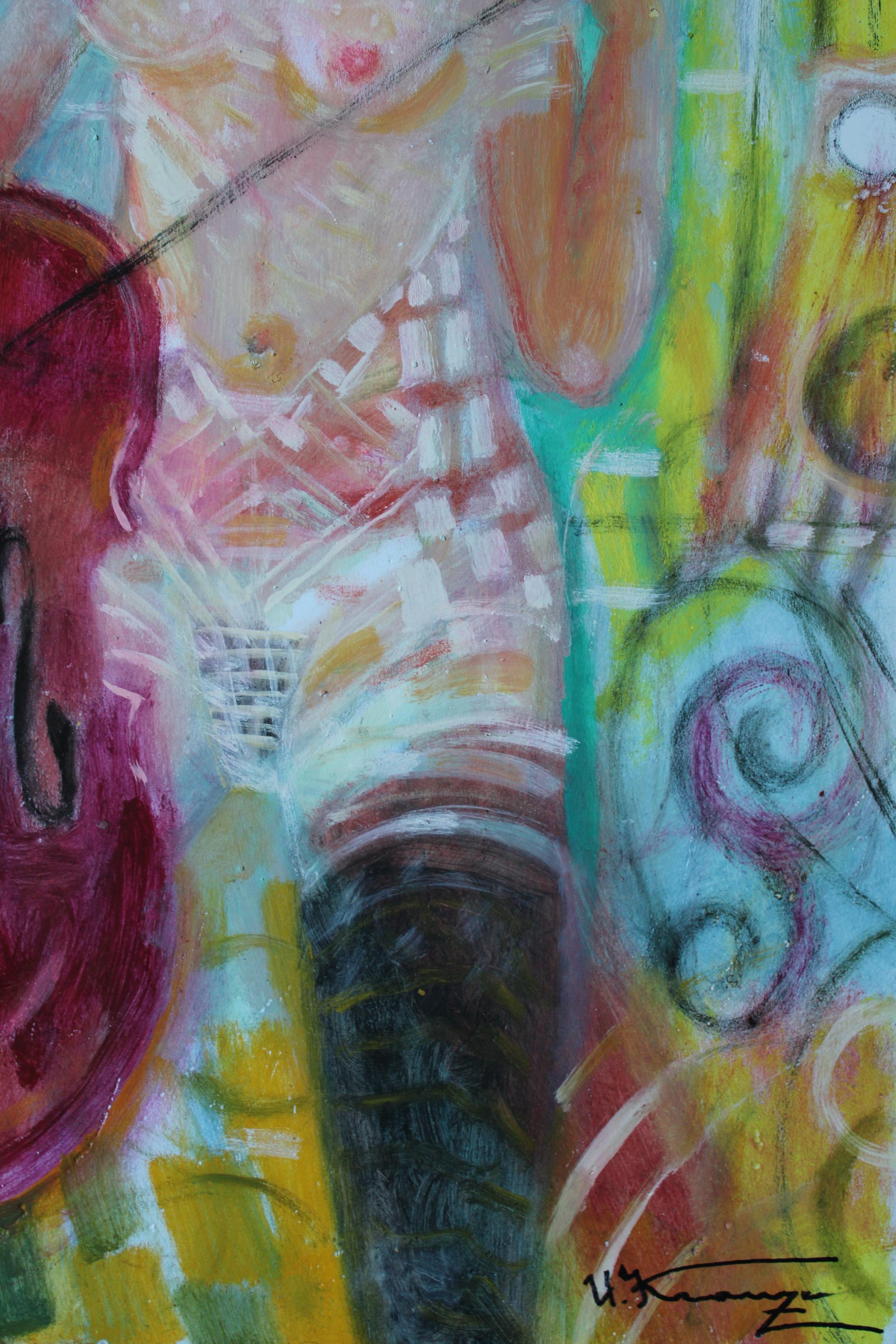 Ragazza con il Cello - Figurative Painting Grigio di Uldis Krauze