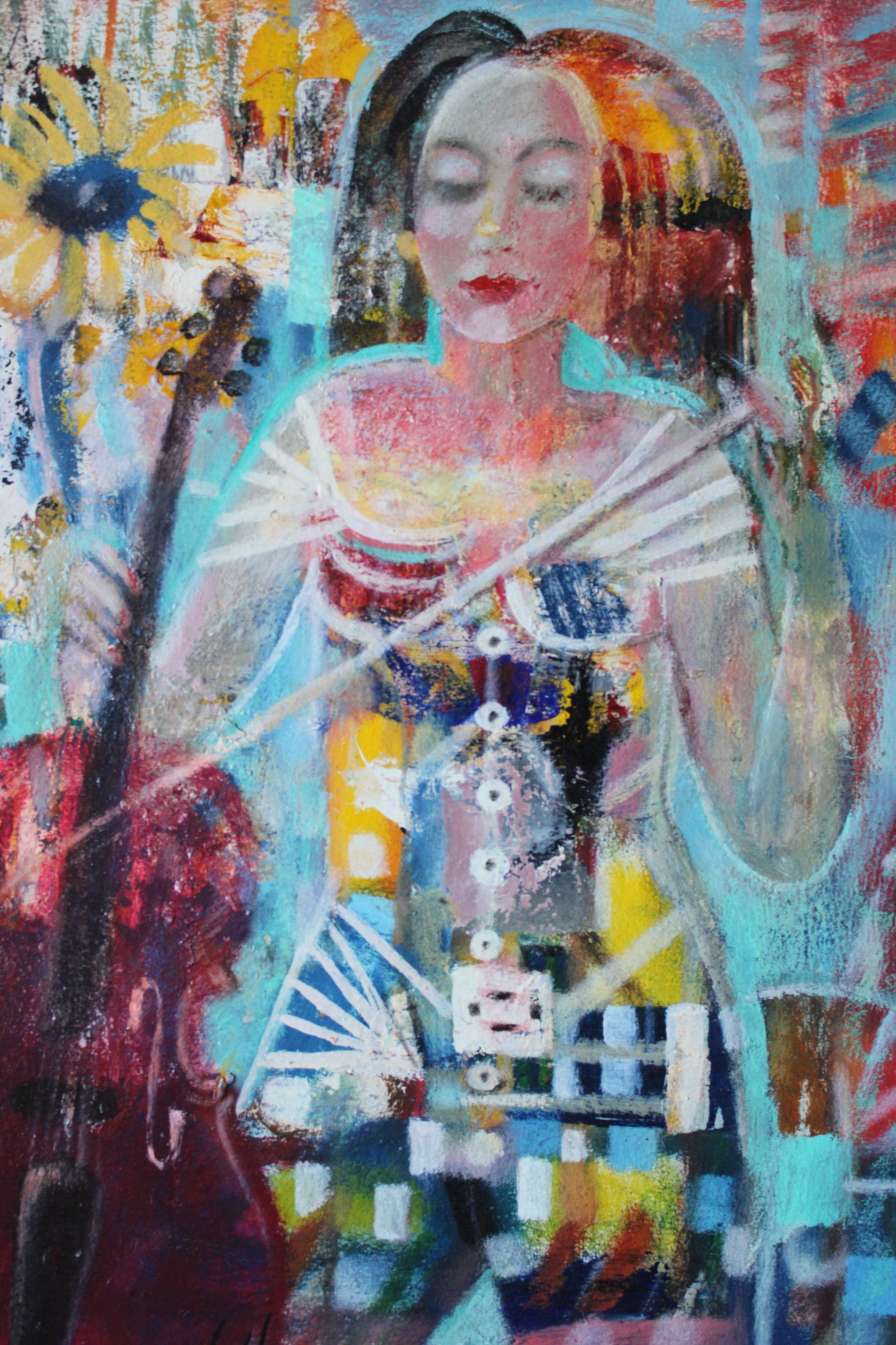 Mädchen mit einer Sonnenblume (Impressionismus), Painting, von Uldis Krauze