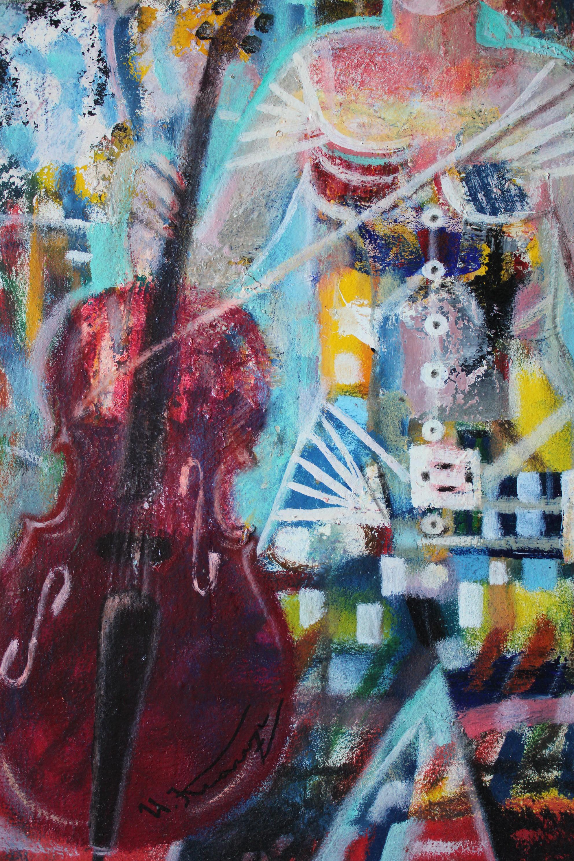 Mädchen mit einer Sonnenblume (Grau), Figurative Painting, von Uldis Krauze