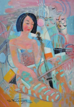 Let the melody play  2022., cardboard, oil, 70x50 cm