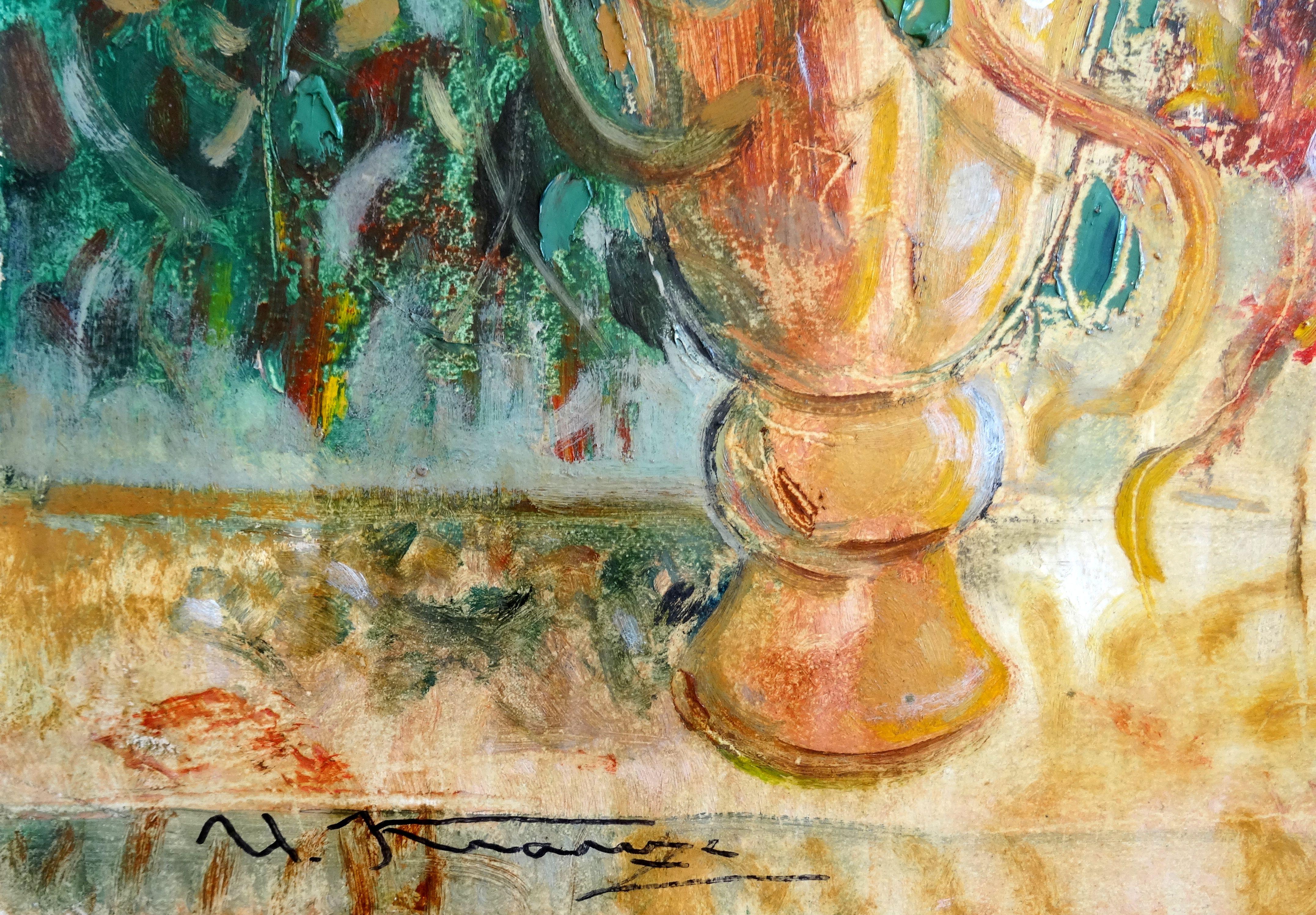 Una composizione leggera in uno stato d'animo leggero. Cartone, olio, 70x50 cm - Painting di Uldis Krauze