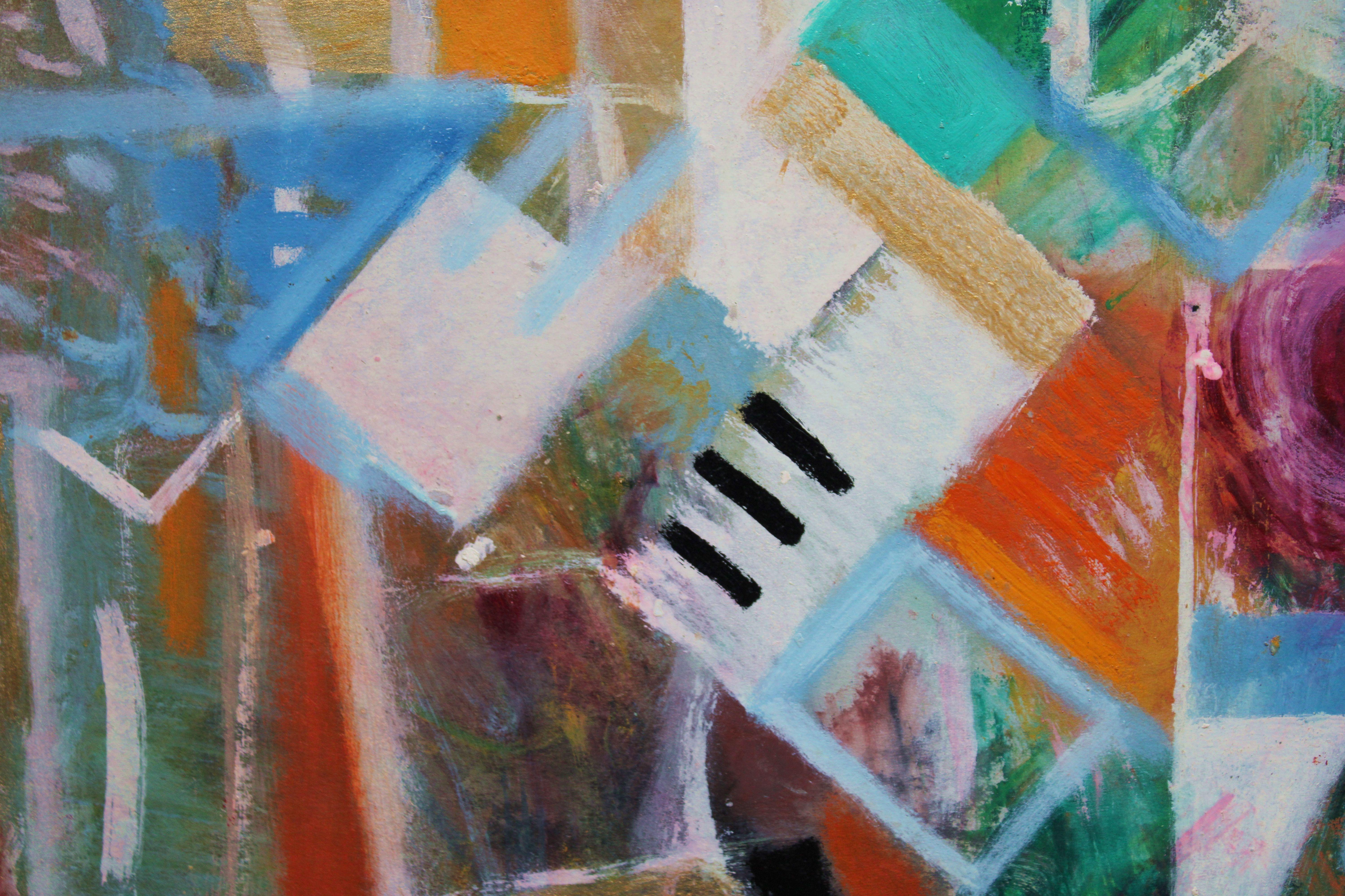 Caffè musicale  2020. Cartone, olio, acrilico, 70x50 cm - Painting Astratto di Uldis Krauze
