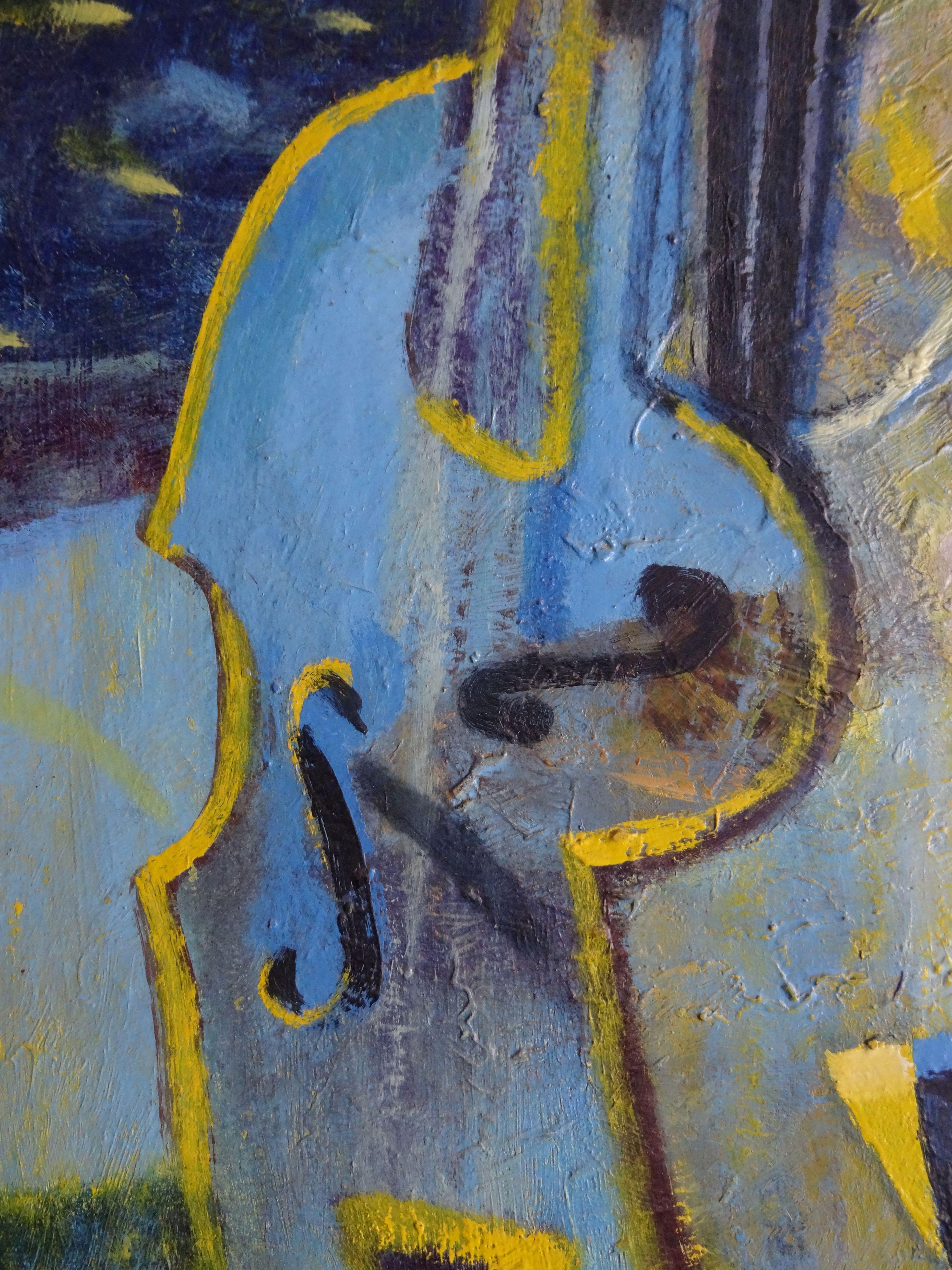Stato d'animo musicale. 1998. Olio su cartone, 74x60 cm - Figurative Painting Grigio di Uldis Krauze