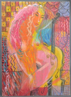 Girl with Chello. 2020. Oil/cardboard, 37x24 cm