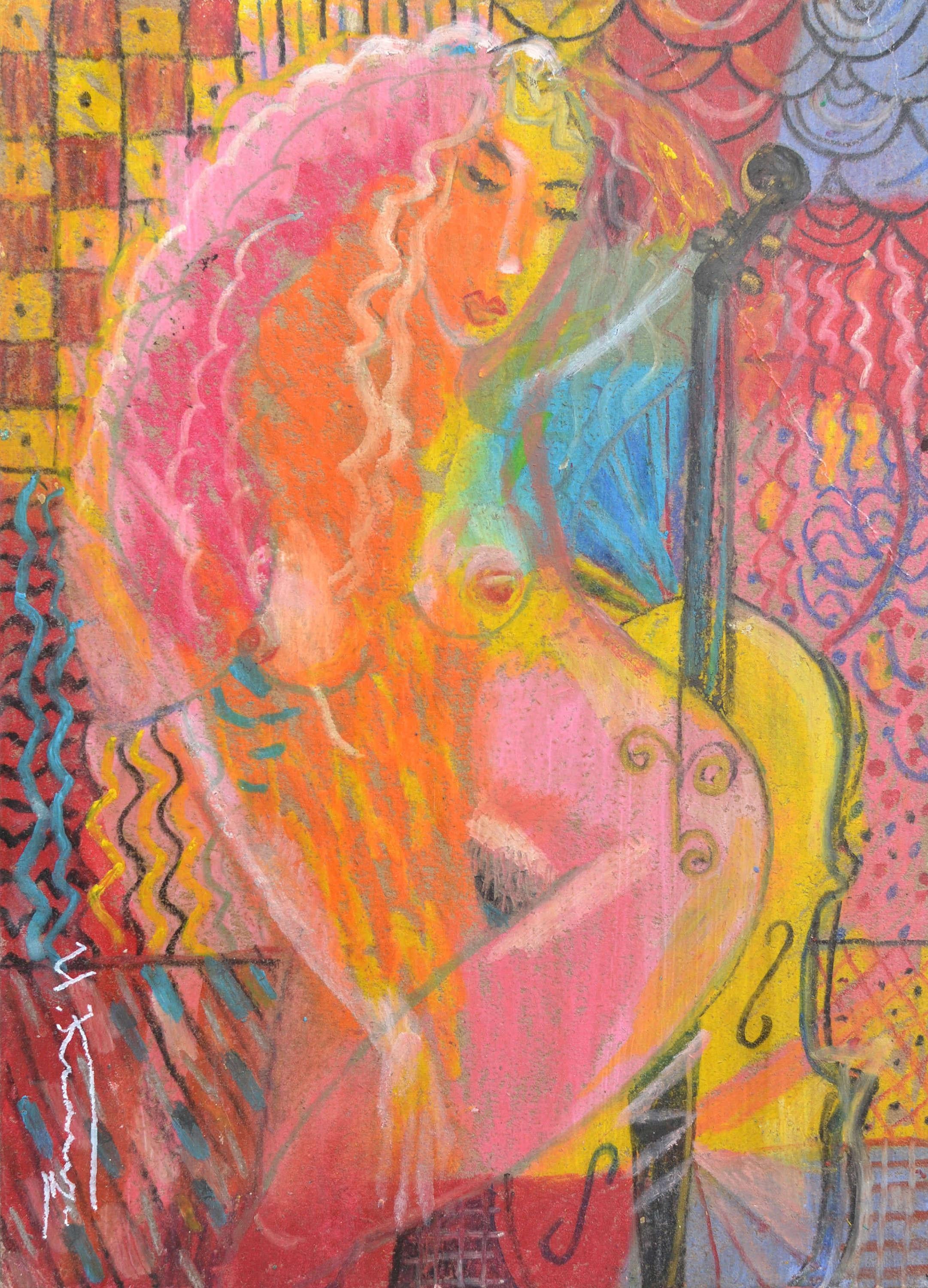 Girl with Chello. 2020. Oil/cardboard, 37x24 cm