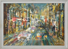 Night city (city de nuit). Huile sur carton, 44,5 x64 cm