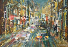 Night city (city de nuit). Huile sur carton, 44,5 x64 cm