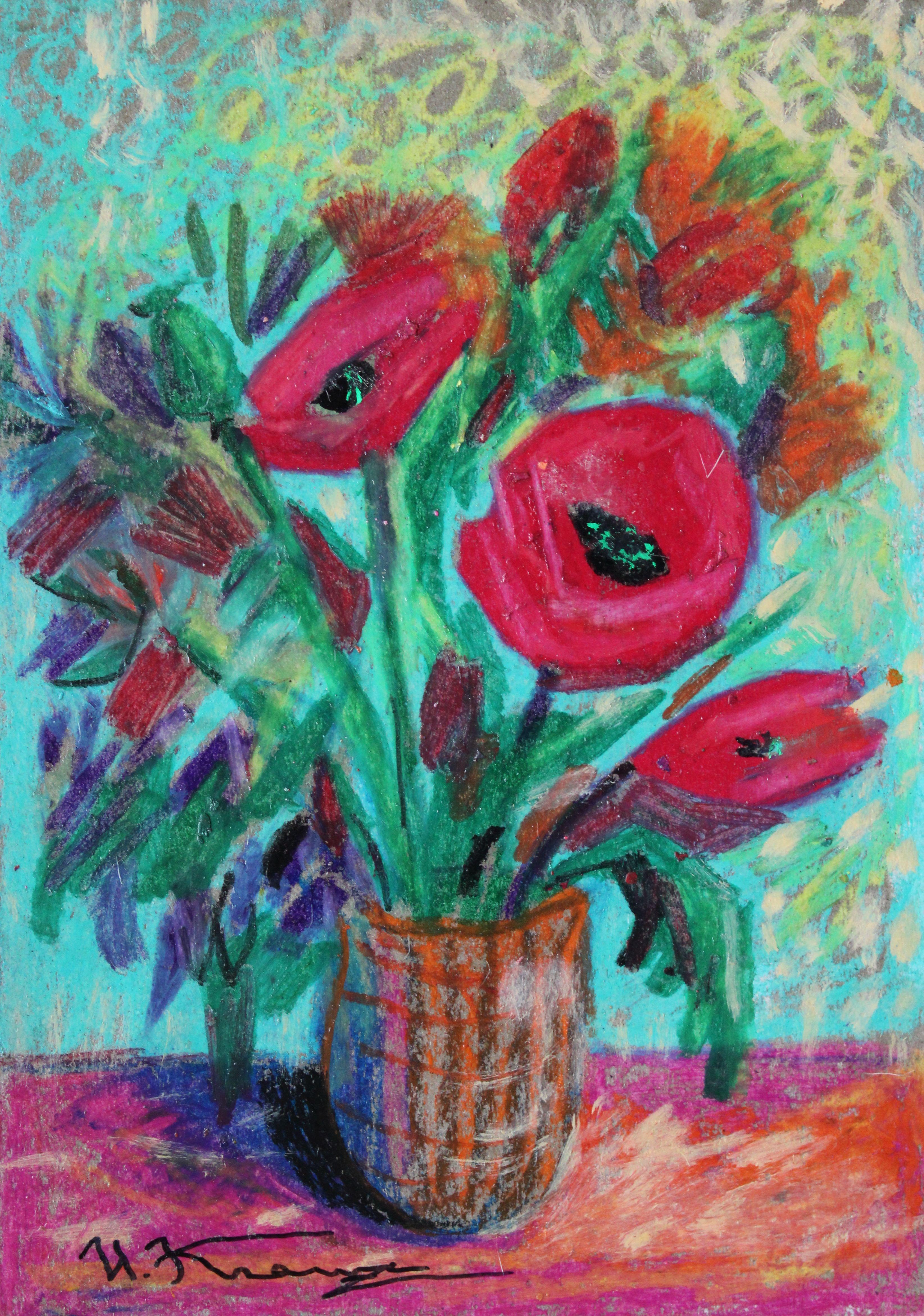 Poppy  2021., cardboard, oil, 30x21 cm - Art by Uldis Krauze