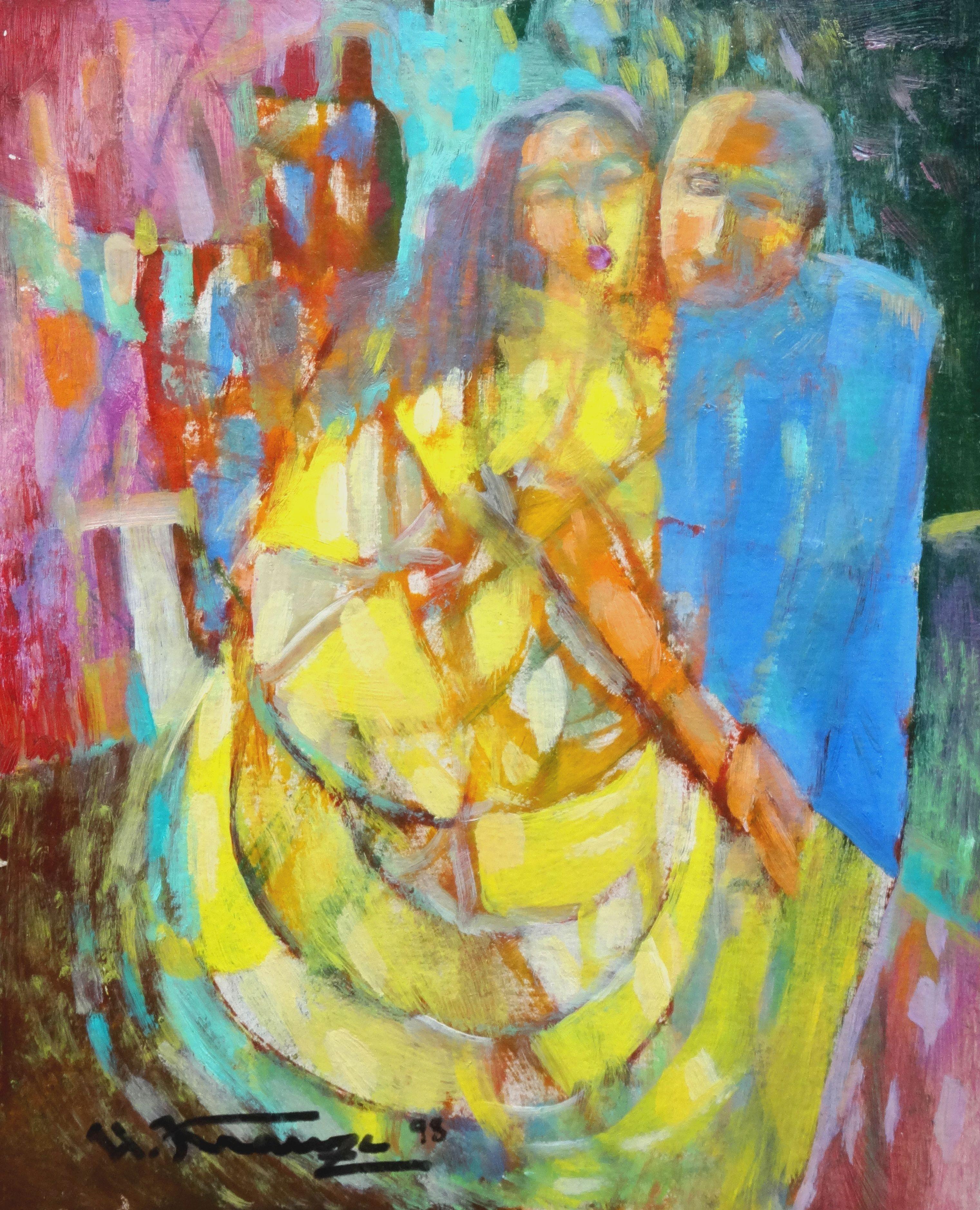 Uldis Krauze Portrait Painting - Tango. 1998, cardboard, oil, 36.5x30 cm