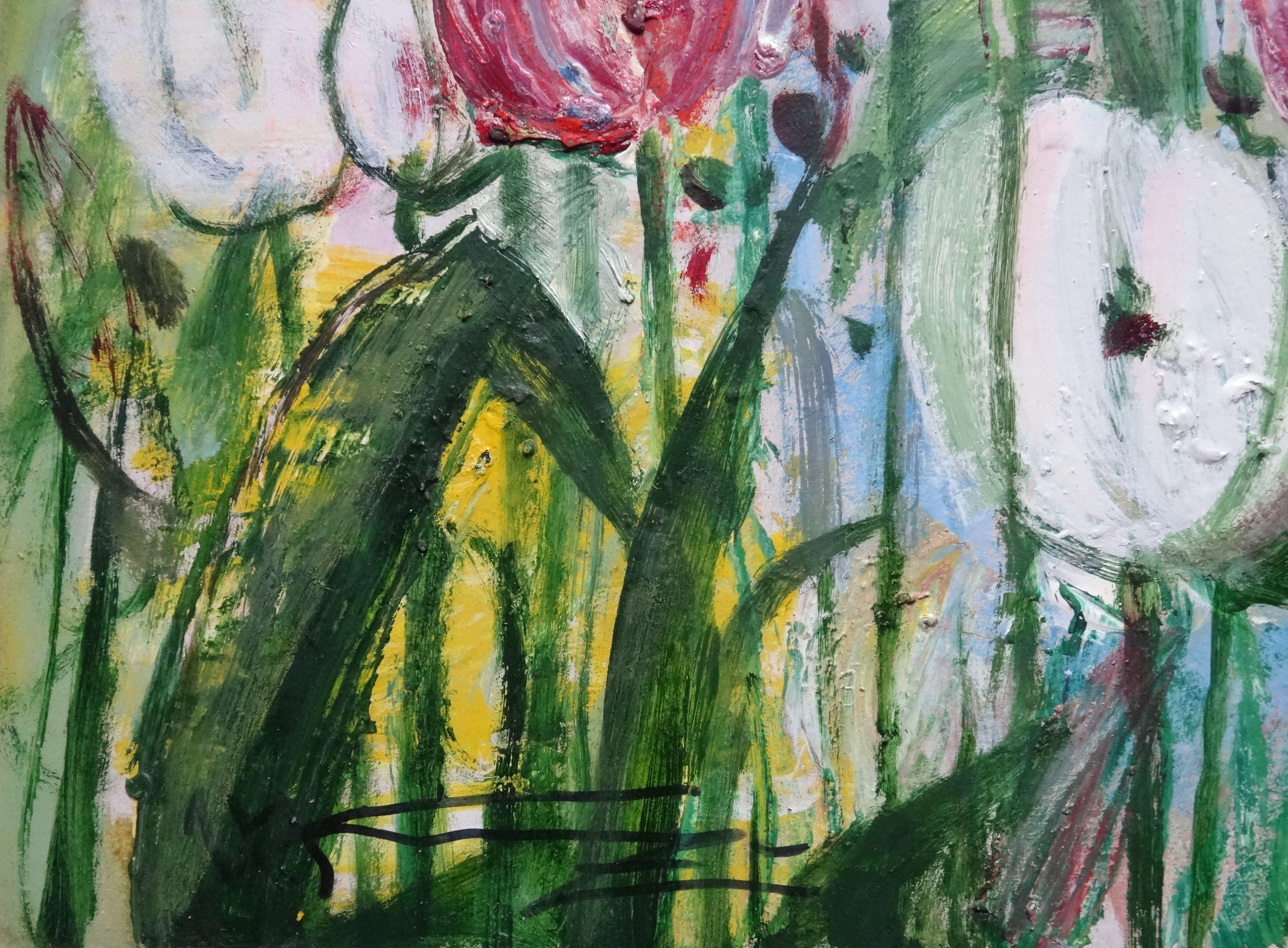 Tulips. Oil on cardboard, 44x58, 5 cm - Painting by Uldis Krauze
