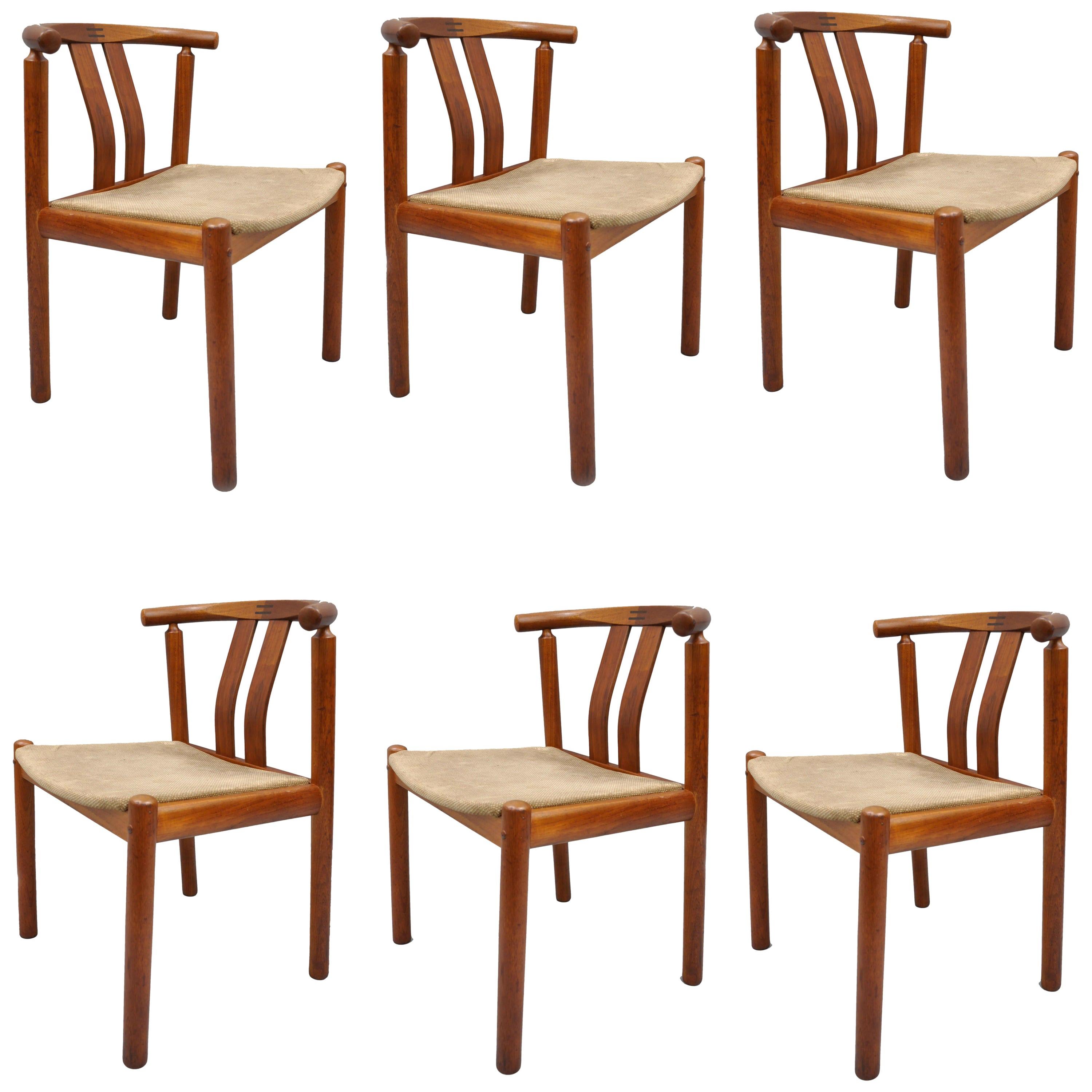 Uldum Danish Modern Teak Dining Chairs Curved Back, Set of Six