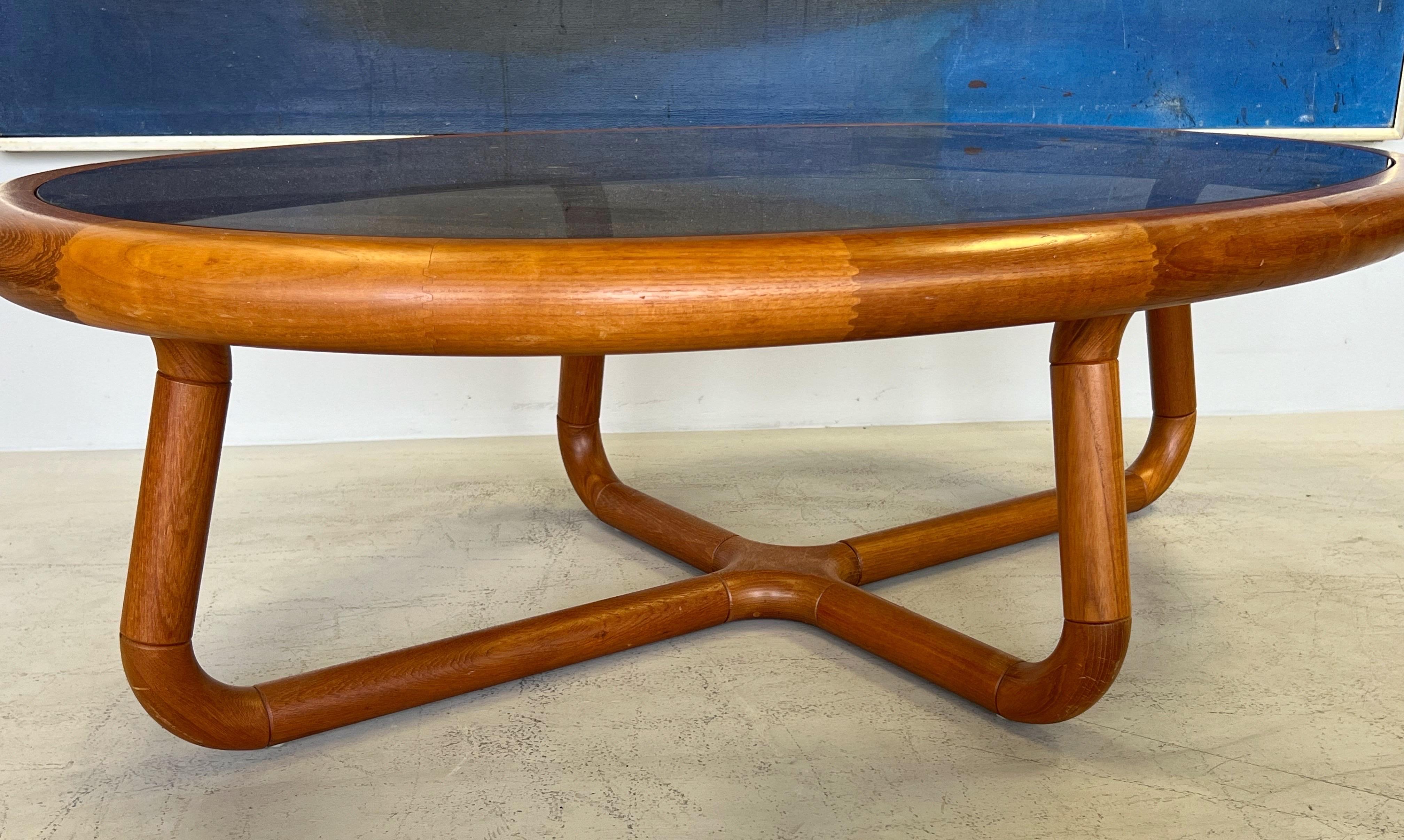 Uldum Teak and Smoke Glass Sculptural Coffee Table Danish Modern In Good Condition In Miami, FL