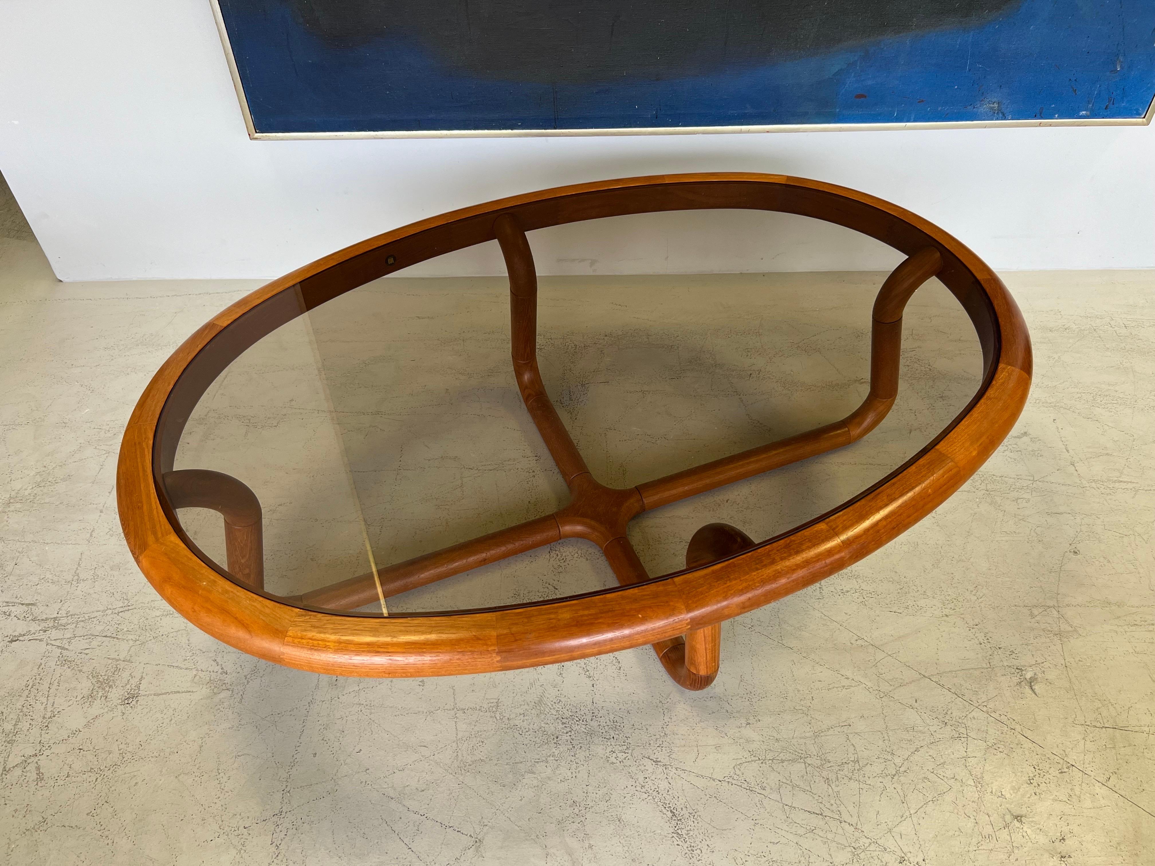 Late 20th Century Uldum Teak and Smoke Glass Sculptural Coffee Table Danish Modern