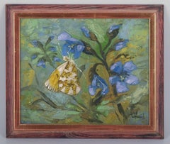 Ulf Ålund, artiste suédois. Huile sur toile. Papillon Aurora sur une fleur.