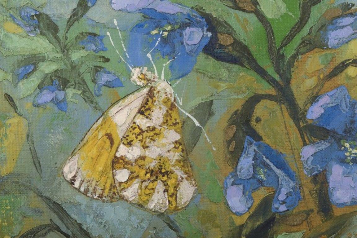 Ulf Ålund, Swedish artist.  Oil on canvas. Aurora butterfly on a flower. In Excellent Condition For Sale In Copenhagen, DK