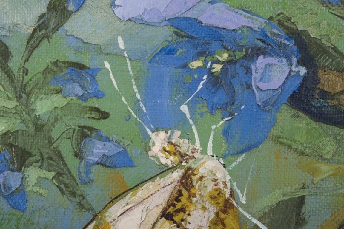 20th Century Ulf Ålund, Swedish artist.  Oil on canvas. Aurora butterfly on a flower. For Sale