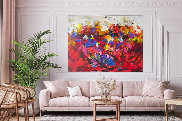Ulf Røll Larsen "In the afternoon" Oversized Multi colored Contemporary Painting. Red Abstract