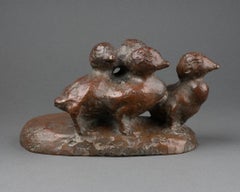 Ulf TIKKANEN : "Cuccioli di svasso", Bronzo a cera persa patinato verde - 1940 circa