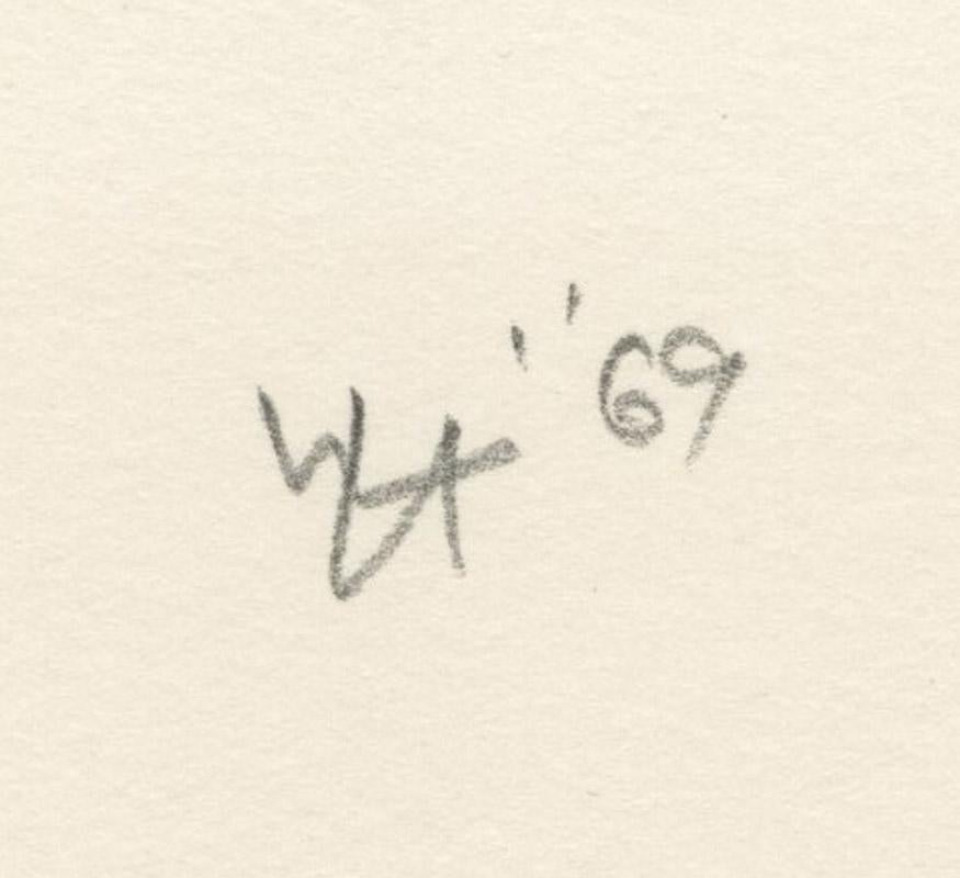 Kalligraphie
Lithographie, 1969
Auflage: 260
Signiert in Schreibschrift durch den Künstler (siehe Foto)
Signiert mit den Initialen und datiert vom Künstler (siehe Foto)
Veröffentlichung für den Print Club of Cleveland, Nr. 47 für 1969
Drucker: