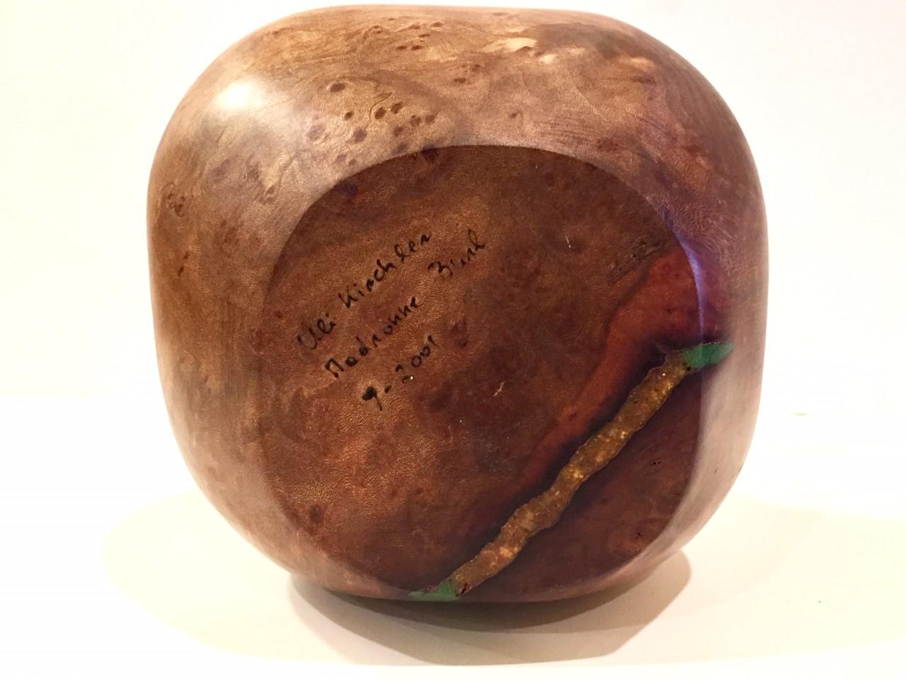 Arts and Crafts Uli Kirchler handcrafted Madrone wood vase with turquoise inlay