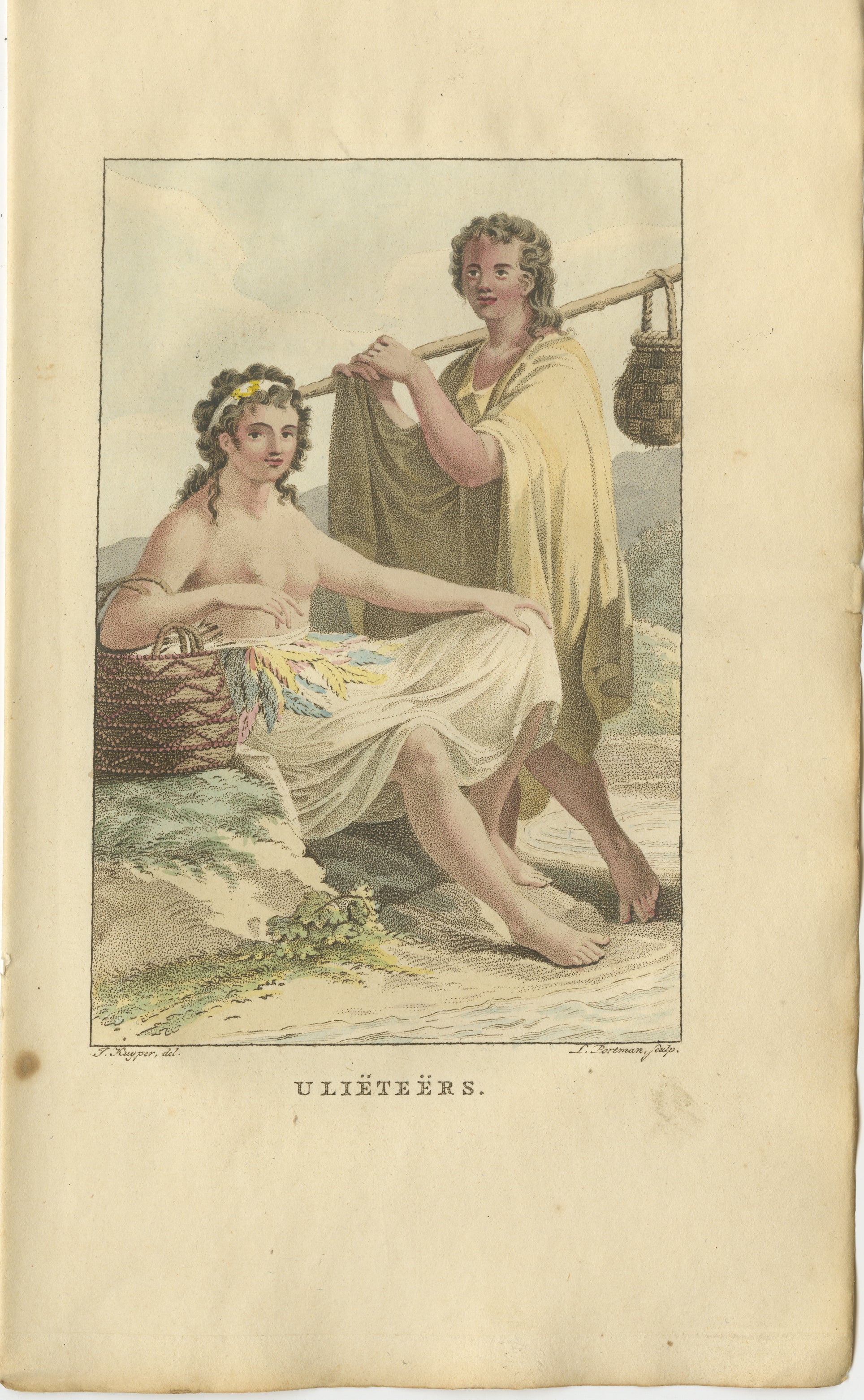 Ulieteërs - Antiker handkolorierter ethnografischer Kupferstich von Raiatea, Polynesien (um 1800)

Ein eleganter ethnografischer Stich aus dem frühen 19. Jahrhundert mit dem Titel 