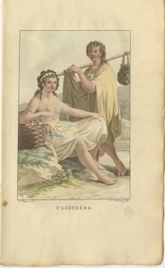Ulieteërs - Old Handcolored Ethnographic Engraving of Raiatea, Polynesia 1803