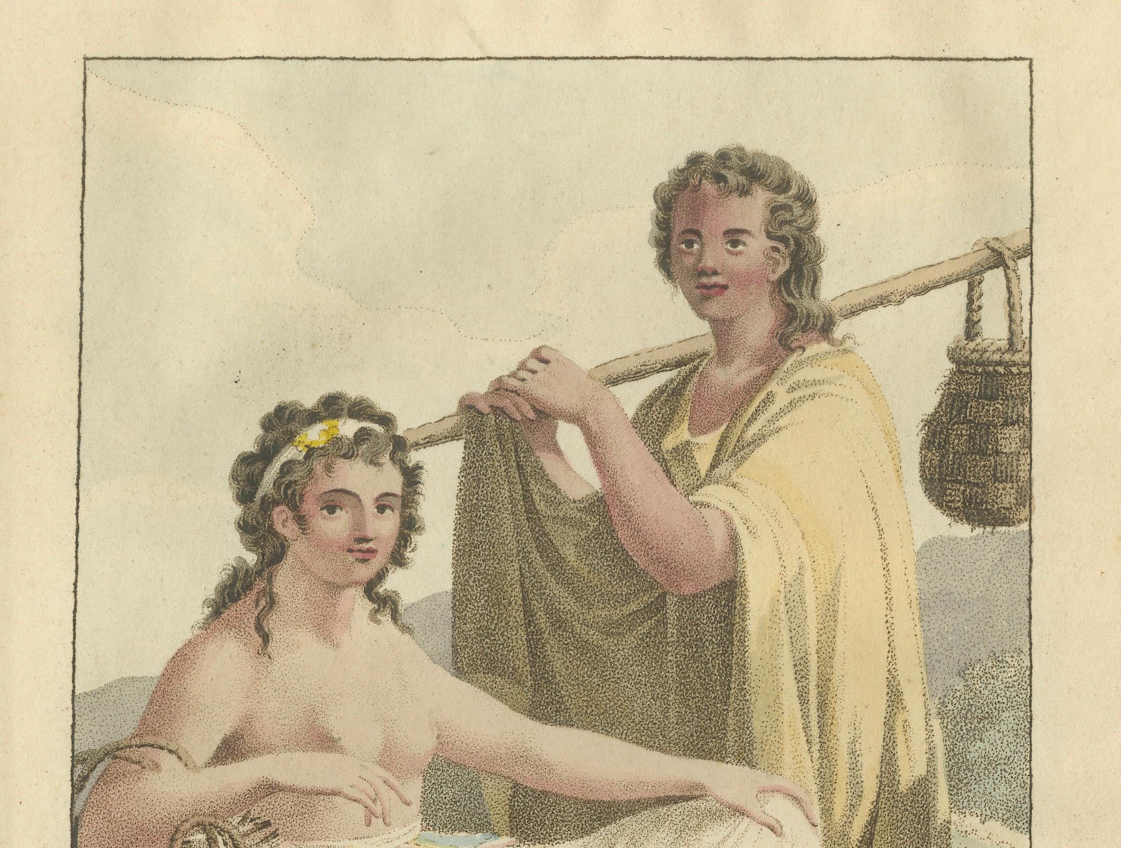 Ulieteërs - Alter handkolorierter ethnografischer Kupferstich von Raiatea, Polynesien 1803 (Graviert) im Angebot