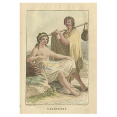 Ulieteërs - Alter handkolorierter ethnografischer Kupferstich von Raiatea, Polynesien 1803