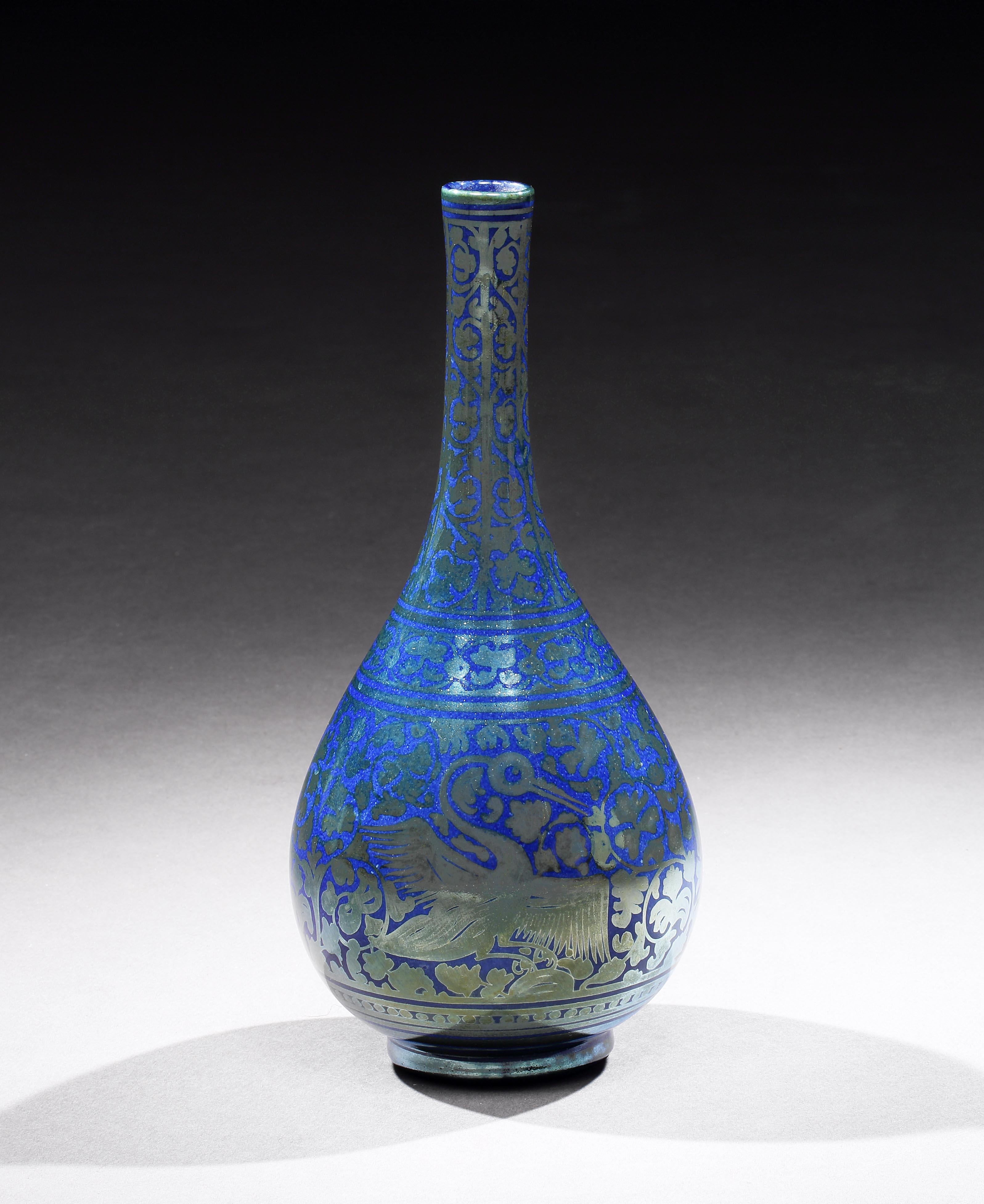 Ulisse Cantagalli (1839-1901) Florence, exceptional, lustre bottle, circa 1880

- Outstanding, recreation of the complex and subtle 16th century, ornamentation and glazes found on Islamic & Spanish origins lustred pottery from Valencia, Gubbia,