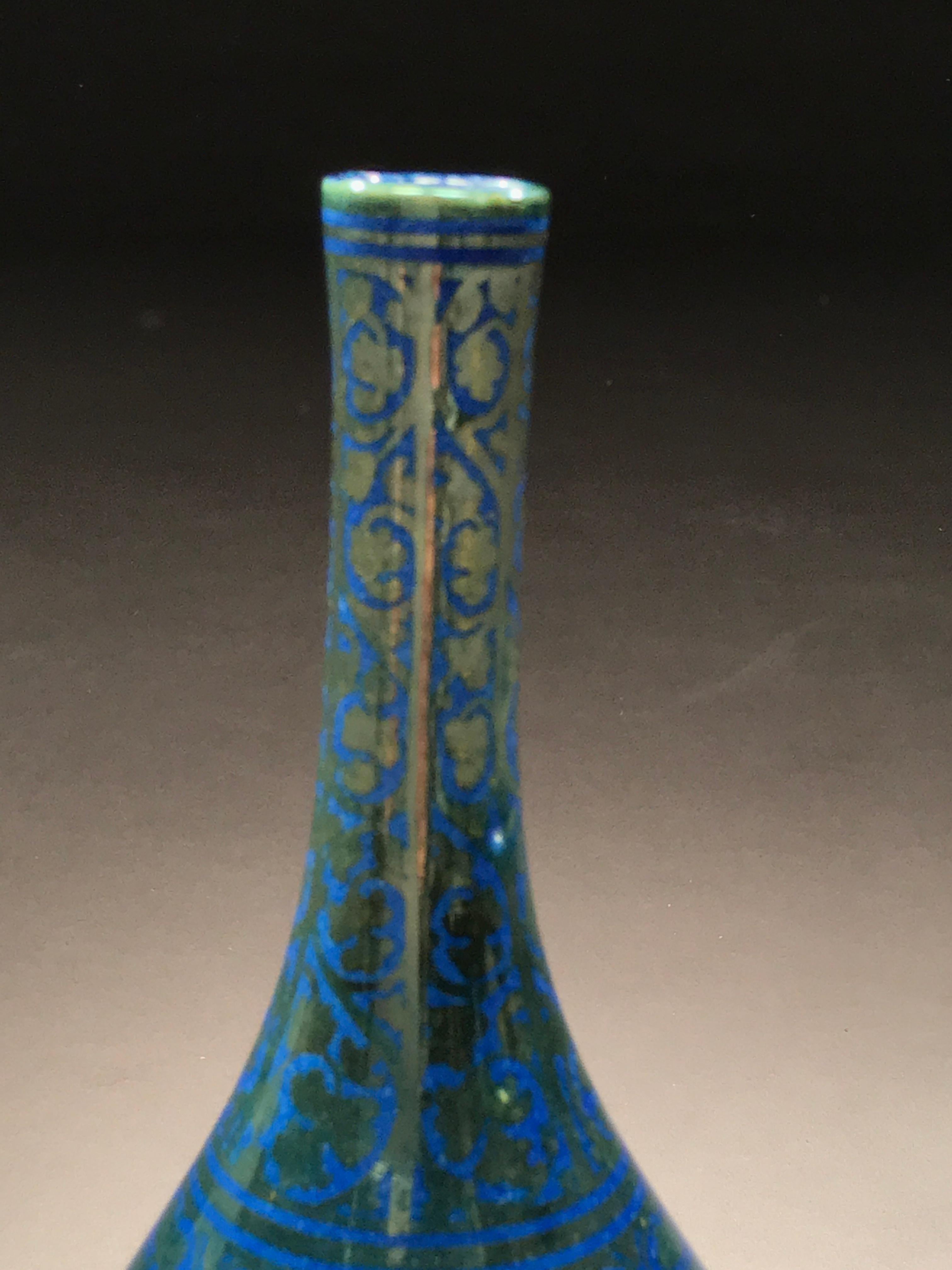 Renaissance Revival Ulisse Cantagalli Bottle Lustre Florence Phoenix Lapis Lazuli Blue Silver