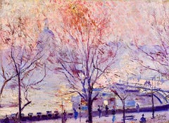 Lever de soleil au Pont des Arts - Impressionist Landscape Oil by Ulisee Caputo