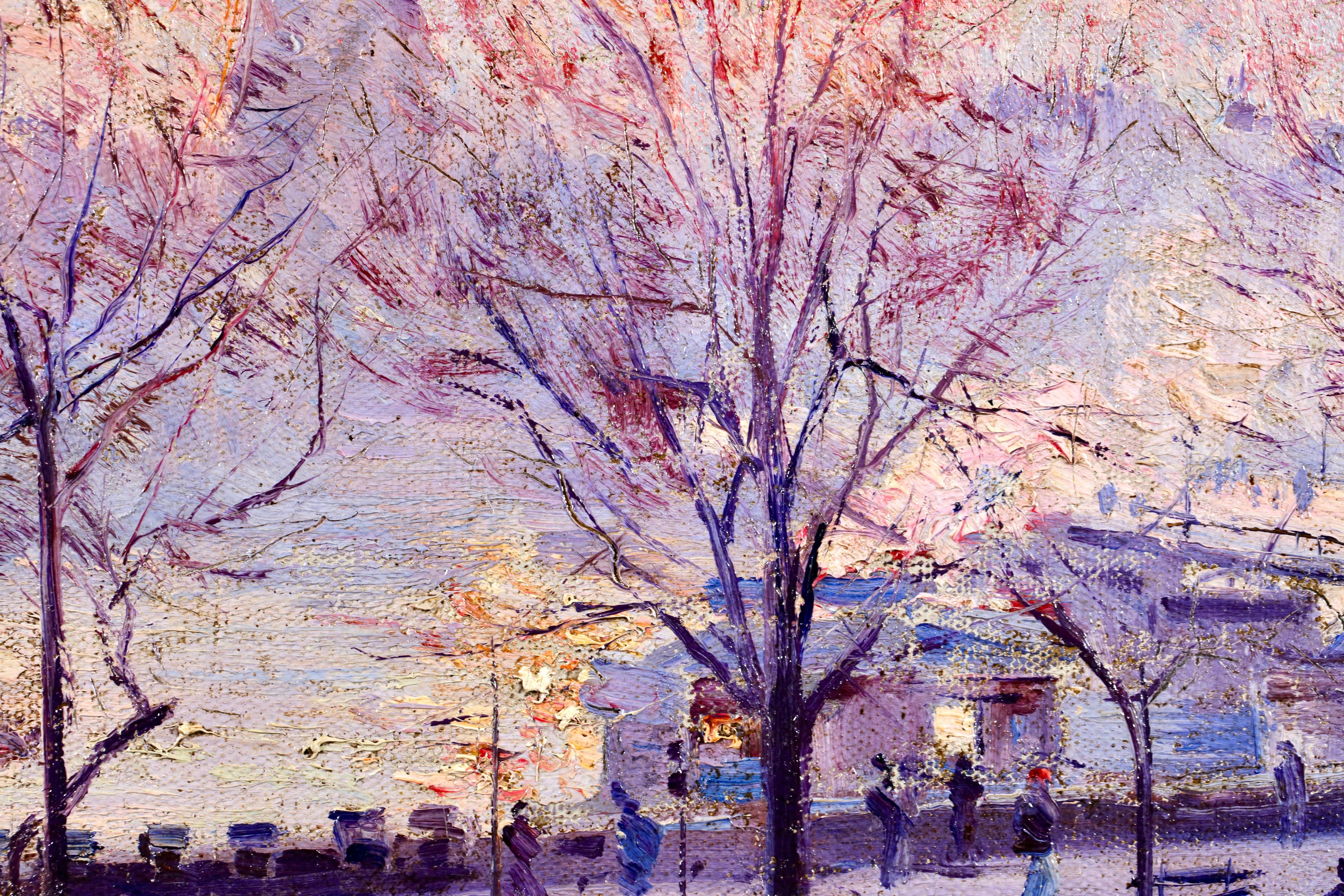 Lever de soleil au Pont des Arts - Impressionistische Landschaft Öl von Ulisee Caputo (Impressionismus), Painting, von Ulisse Caputo