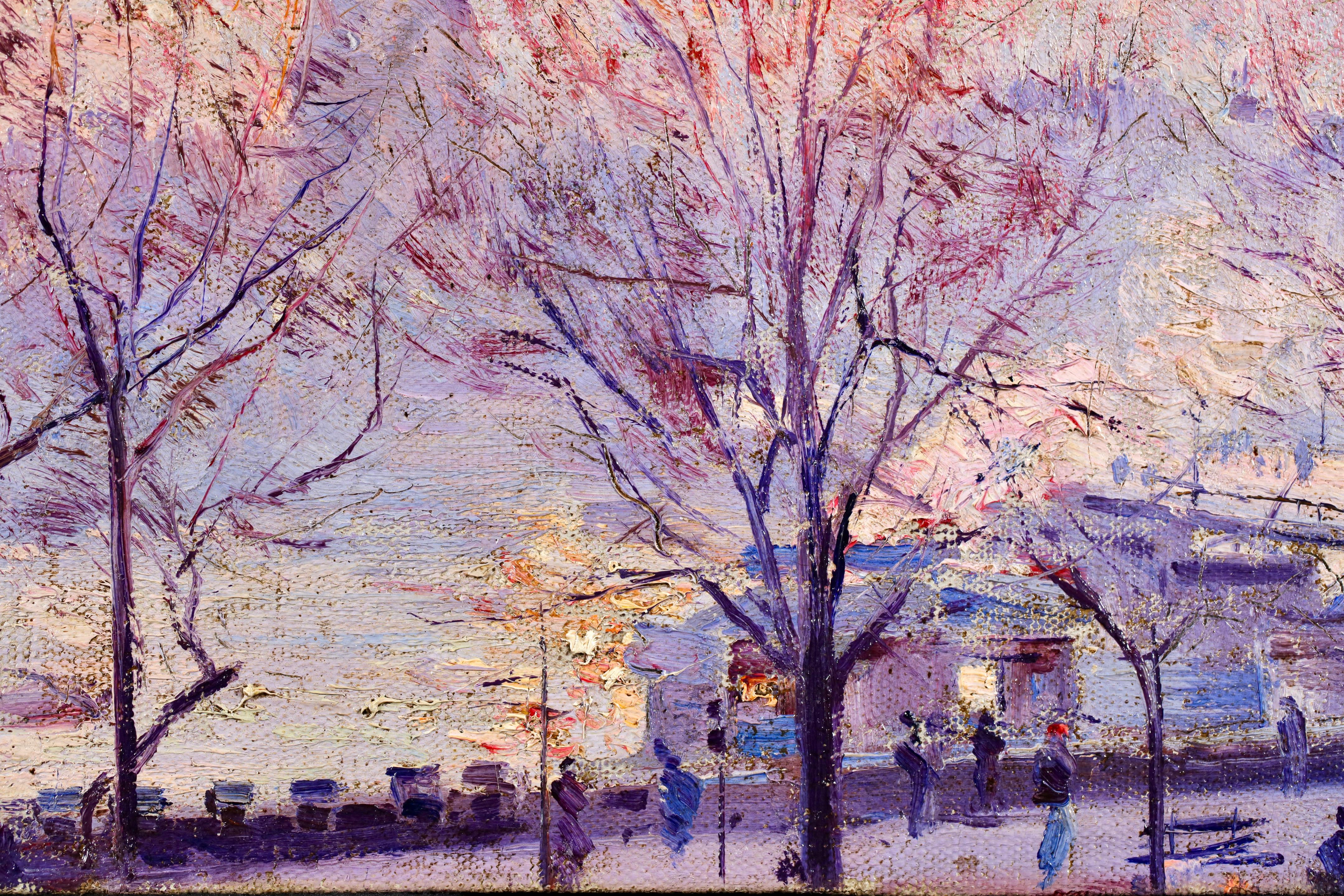 Lever de soleil au Pont des Arts - Impressionistische Landschaft Öl von Ulisee Caputo im Angebot 1