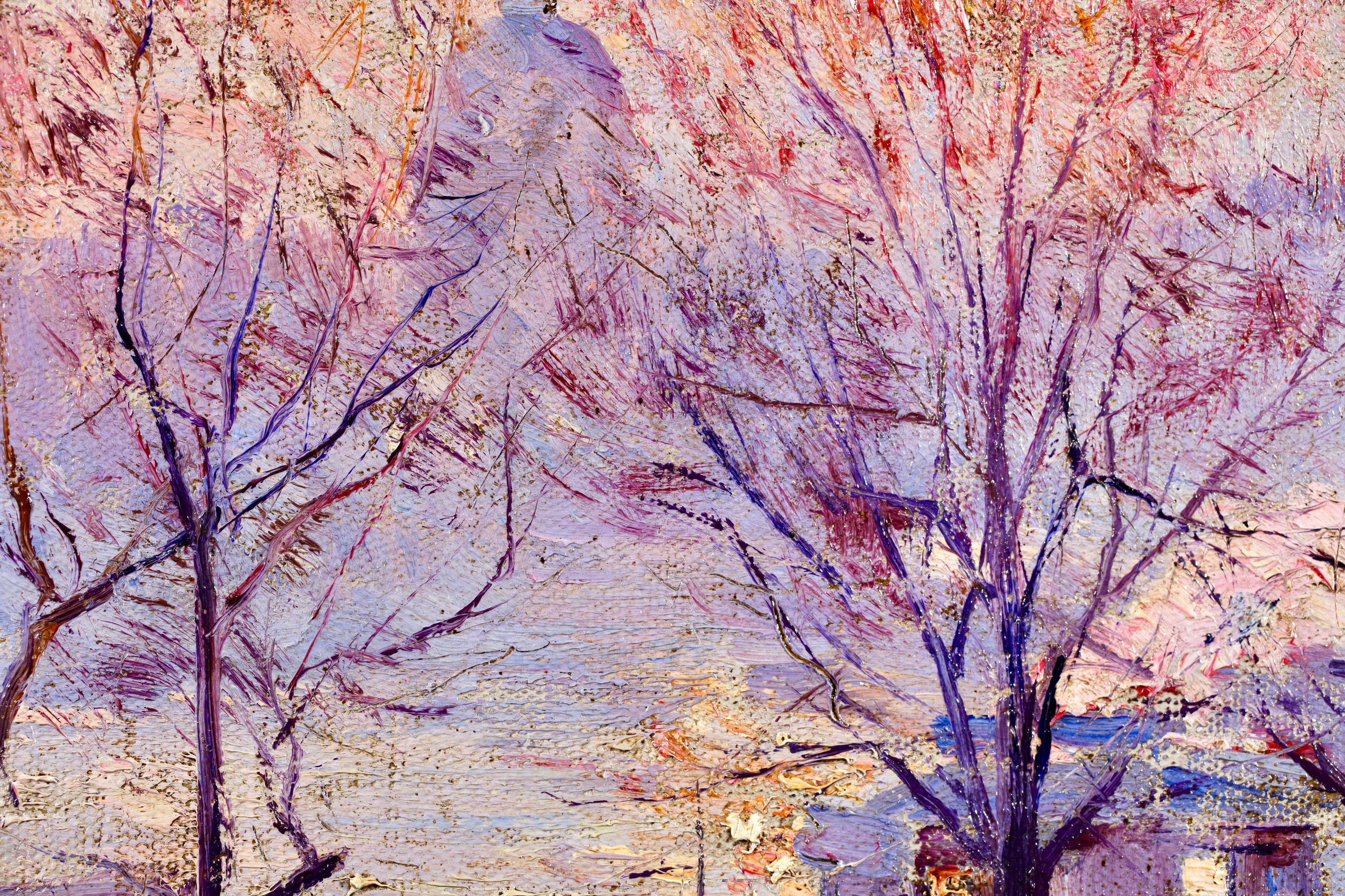 Lever de soleil au Pont des Arts - Impressionistische Landschaft Öl von Ulisee Caputo im Angebot 2