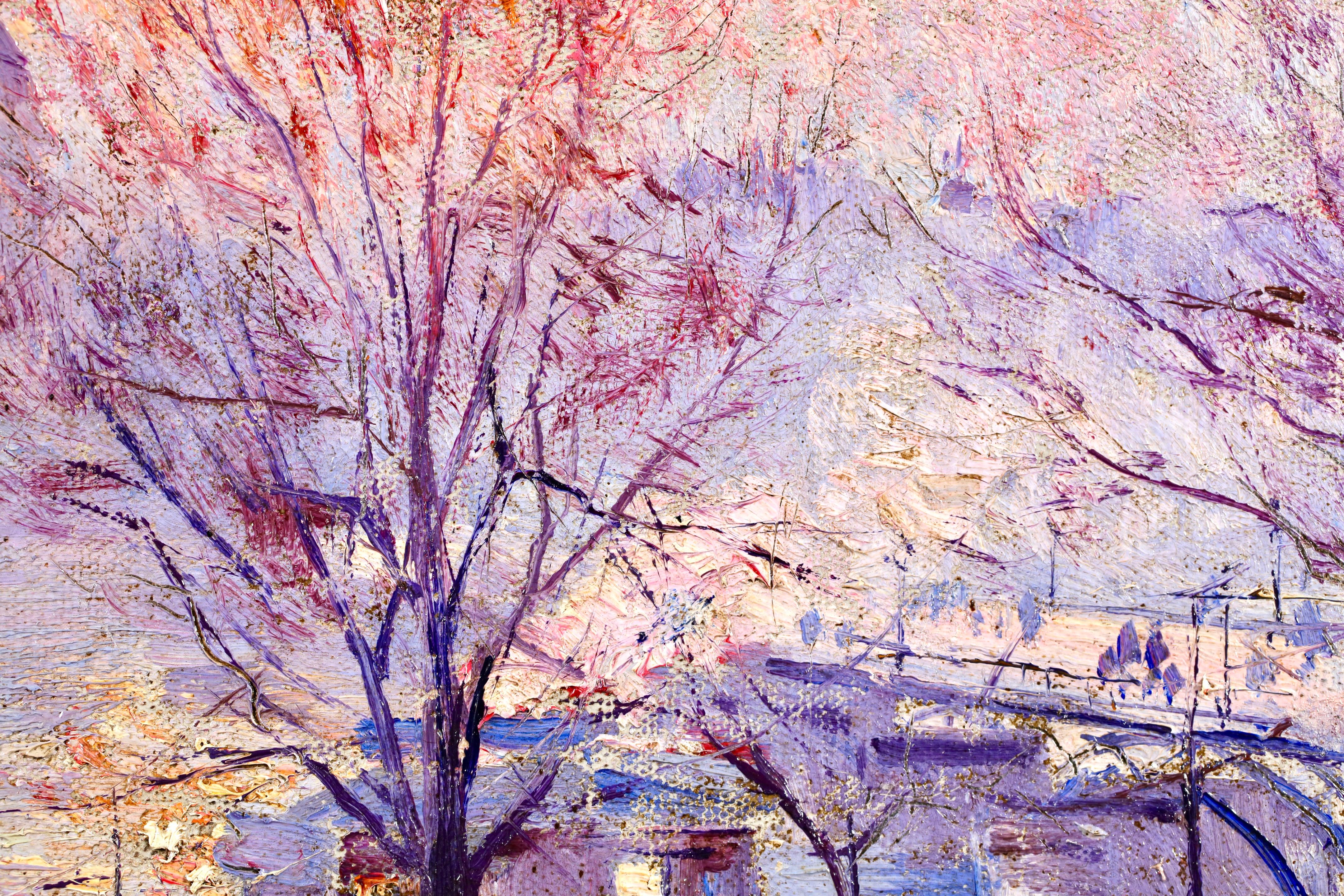 Lever de soleil au Pont des Arts - Impressionistische Landschaft Öl von Ulisee Caputo im Angebot 3