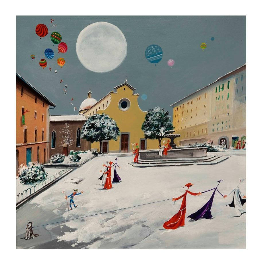 Piazza Santo Spirito sotto la neve - Print by Uliviero Ulivieri