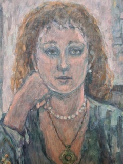Portrait of Woman in Interior, Oil on Canvas Modern Figurative Late 20th Century