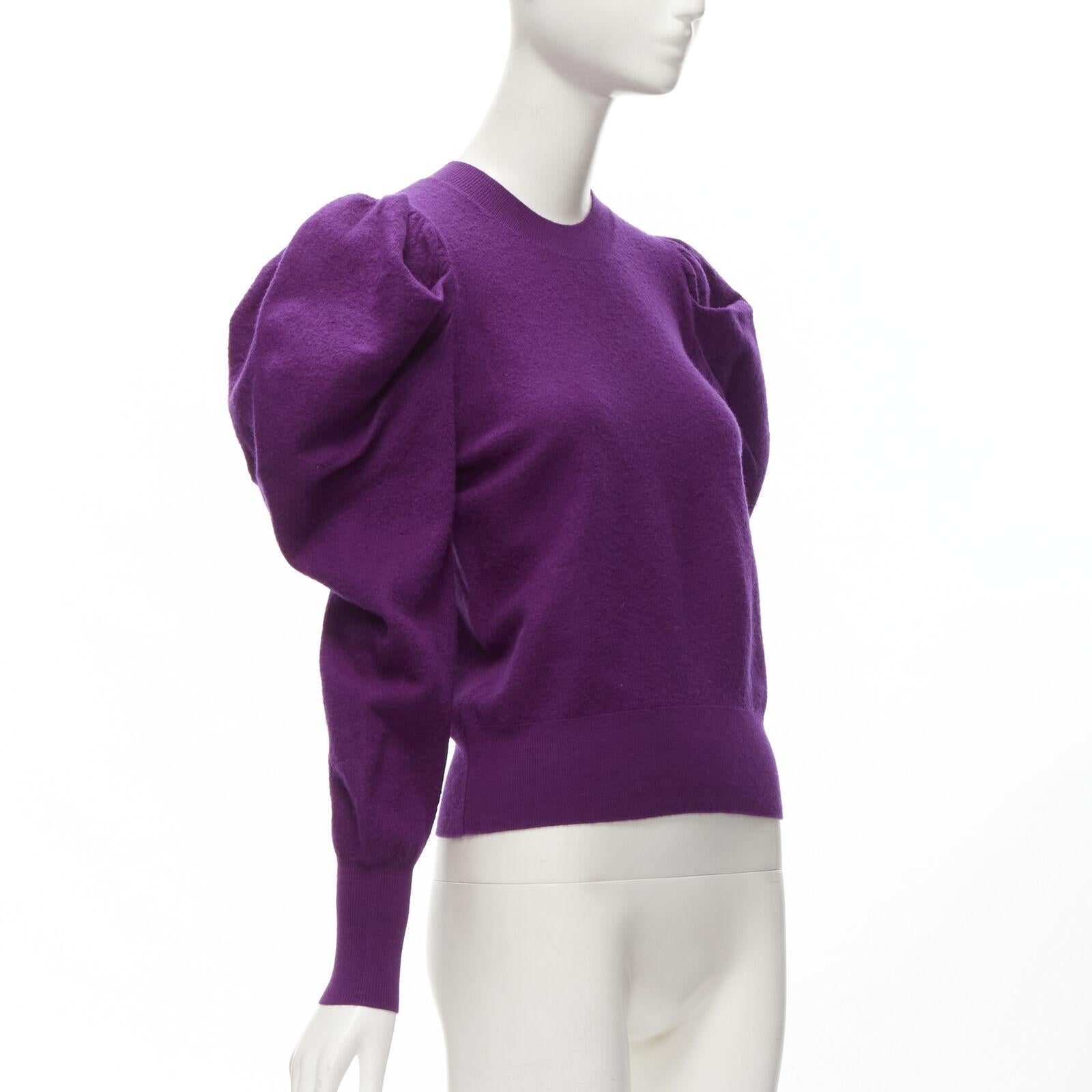 Purple ULLA JOHNSON 100% merino wool purple Victorian puff sleeves sweater XS For Sale