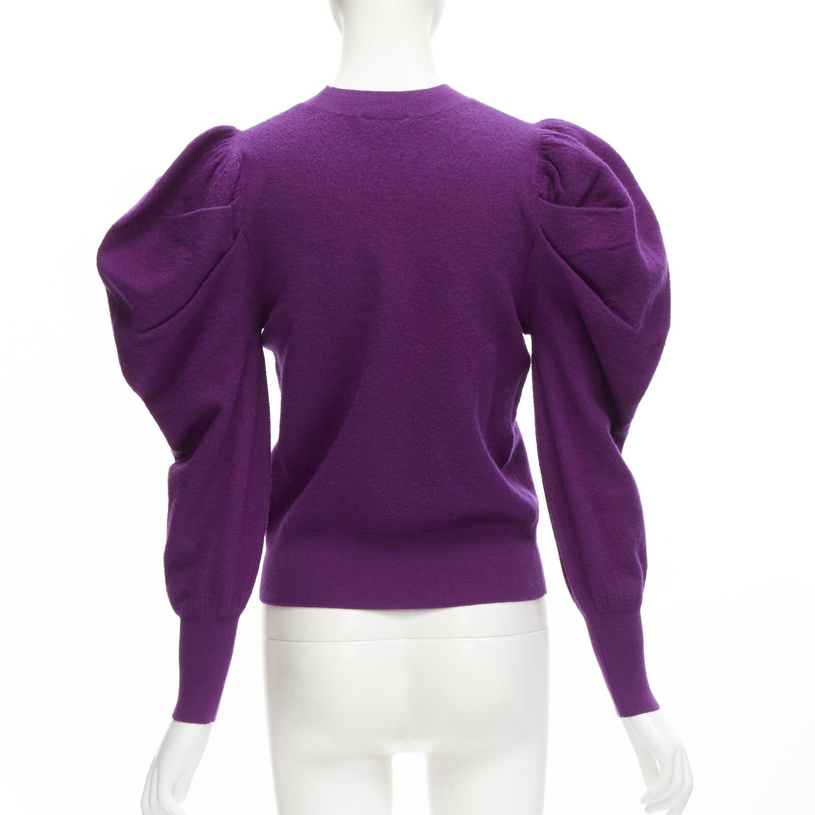 Women's ULLA JOHNSON 100% merino wool purple Victorian puff sleeves sweater XS For Sale