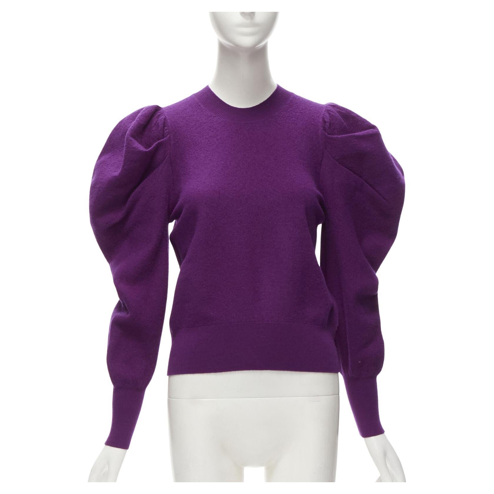 ULLA JOHNSON 100% merino wool purple Victorian puff sleeves sweater XS For Sale